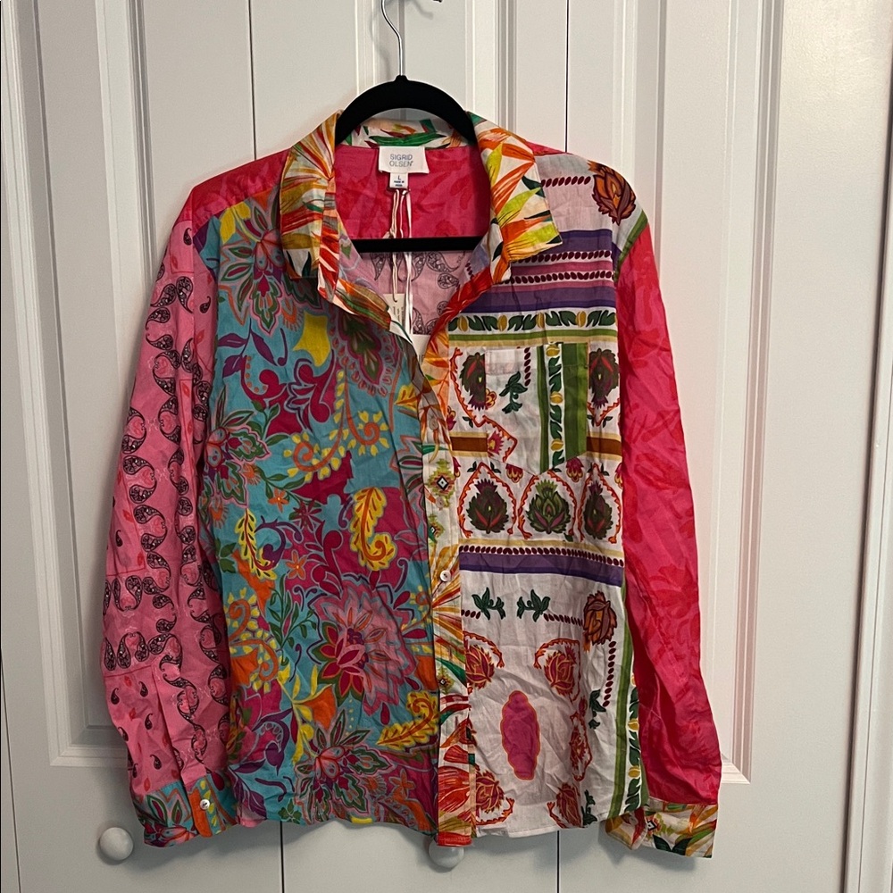 Sigrid Olsen Pink and Red Floral Top